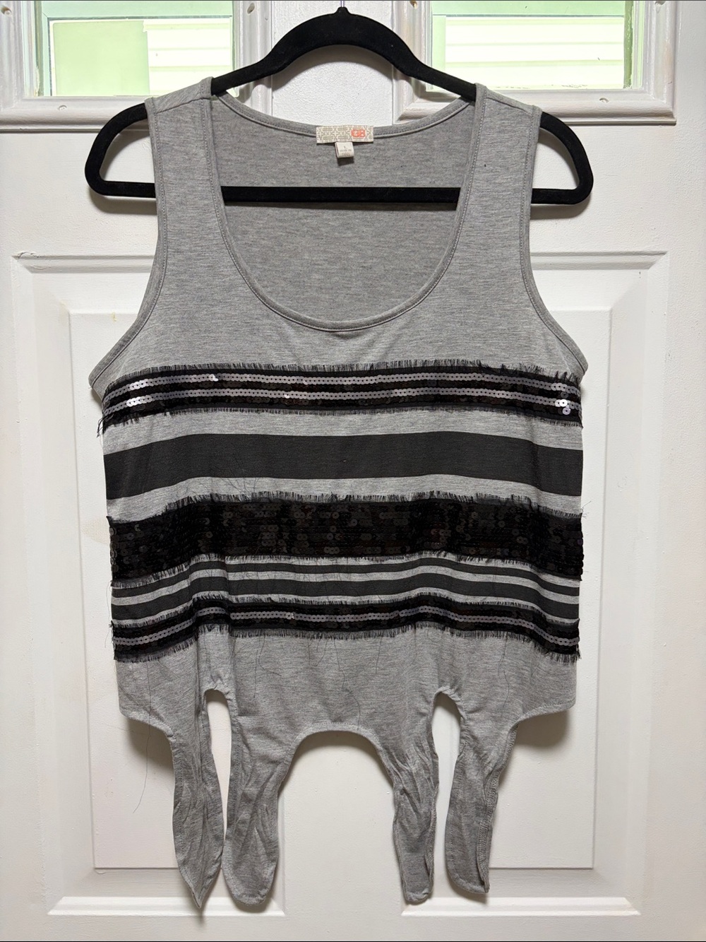 GB Gray Tank Top with Black Sequin Stripe Details